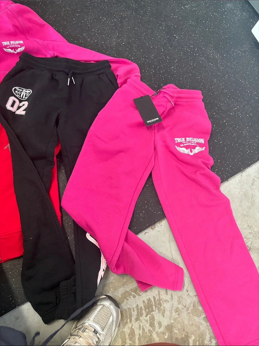 NWT Kids LOT True Religion Kids Girls Bright Pink Red Fleece Jacket & Sweatpant